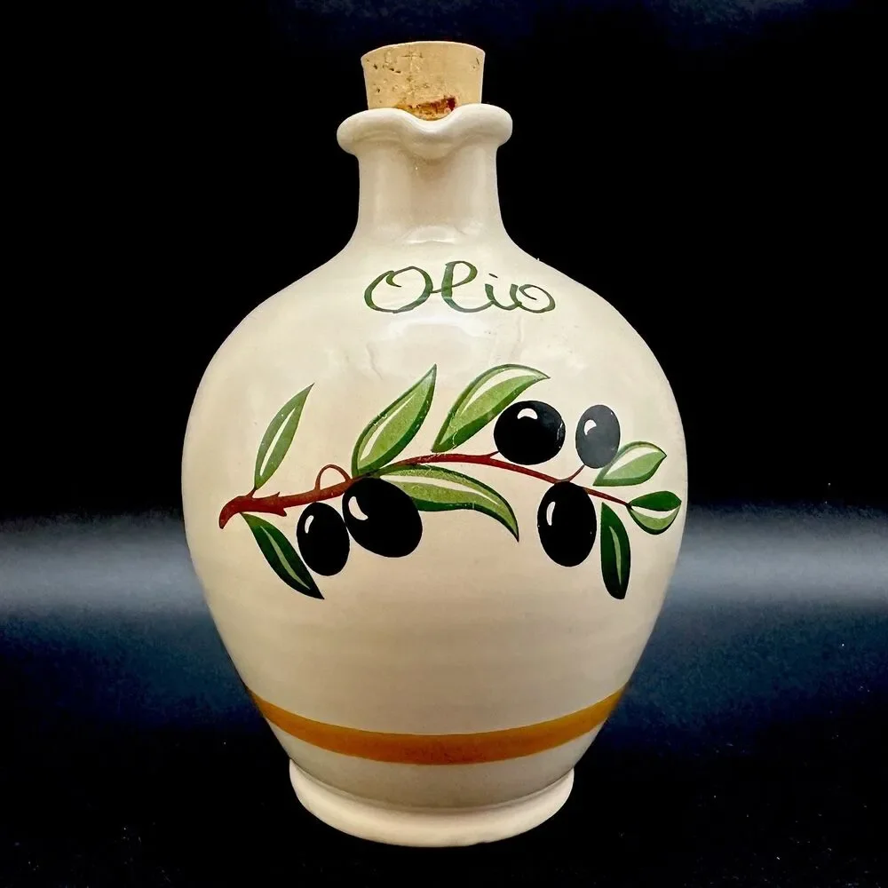 Nuova Coli Italy Ceramic Olive Oil Cruet Hand Painted Olio Jug Italian Pottery